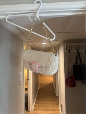 Cream Sherpa Shoulder Bag with Pink Accent